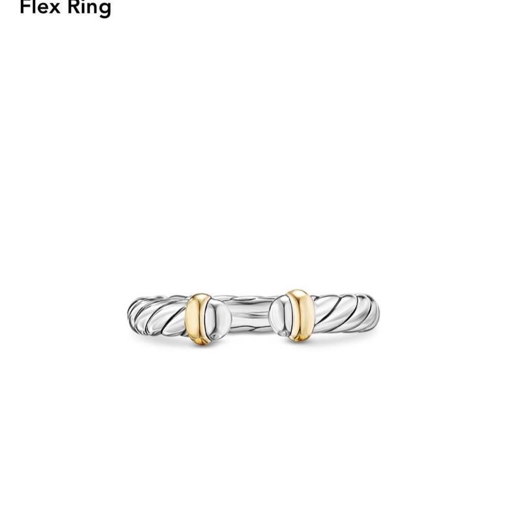 David Yurman Silver and Gold Petite Cable Flex Ring (Size 6)